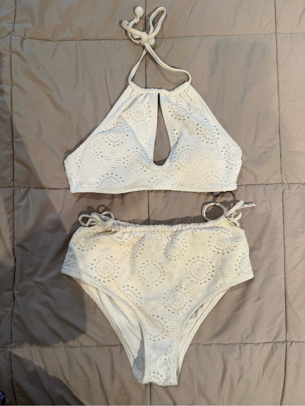 aerie White Eyelet High-Neck Bikini Set